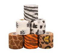 6 Rolls Pet Vet Wrap Self Adhesive Cohesive Bandage Paw Leopard Print Non-Woven Elastic Breathable Injury Wrap Tape for Wrist, Ankle Sprains & Swelling