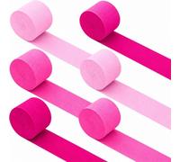 6 Rolls Pink Crepe Paper Streamers in 3 Colors-Pink Streamers for Party Decoration 1.8 Inch / 4.5 cm x 82 Ft/ 25 m Each Roll