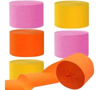 6 Rolls Pink Orange and Yellow Crepe Paper Streamers(Each Roll 25M x 4.5CM),Pink Orange Yellow Streamer for Wedding Birthday Party Decorations