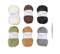 6 Rolls Scrubby Yarn Sparkle Glitter for Crocheting Dishcloths, Knitting Yarn Set with Crochet Hook, Earth Tone Glitter Yarn for Hand Knitted Dolls Bags and Kitchen