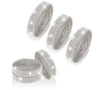 6 Rolls Self Adhesive Rhinestone Tape, Silver Crystal Rhinestone Strips for DIY Crafting Decor, Bling Tape Roll for Wedding, Phone, Clothes, Car, Gift Decoration