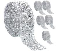 6 Rolls Silver Glitter Resin Rhinestone Ribbons Self-Adhesive Wrap Crystal Roll Belt Sparkling Diamond Bling Stickers for DIY Arts Crafts 30mm