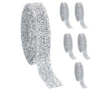 6 Rolls Silver Glitter Resin Rhinestone Ribbons Self-Adhesive Wrap Crystal Roll Belt Sparkling Diamond Bling Stickers for DIY Arts Crafts 10mm