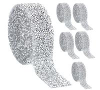 6 Rolls Silver Glitter Resin Rhinestone Ribbons Self-Adhesive Wrap Crystal Roll Belt Sparkling Diamond Bling Stickers for DIY Arts Crafts 25mm