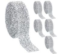 6 Rolls Silver Glitter Resin Rhinestone Ribbons Self-Adhesive Wrap Crystal Roll Belt Sparkling Diamond Bling Stickers for DIY Arts Crafts 20mm