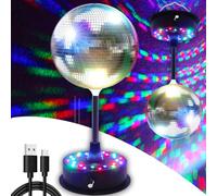 6’’ Rotating Mirrors Disco Ball Light Hanging Silver Glitter Ball with 5RPM-9RPM Adjustable Rotary Motor Base 24 RGB LED Mood Lights DJ Lights Great for Party Dance Club Stage（USB/Battery Powered）
