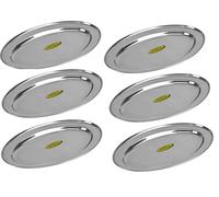 6 Round Oval Serving Tray Stainless Steel Heavy Duty 25cm each for Catering House and Restaurants