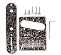 6 Saddles Metal Bridge Replacement Set for Electric Guitar, Standard Size Adjustable Saddle Bridge with Iron Plate Wrench Screws Kit Compatible with Most Electric Guitars