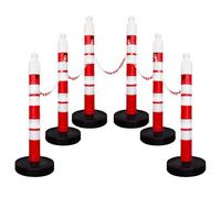 6 Safety Barrier Posts with Red & White Plastic Chains | Crowd Control Stanchion Set with Weighted Bases | Durable Traffic Safety Posts for Queues, Parking, Events & Construction Zones