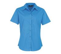 Premier Women's Short Sleeve Poplin Blouse Plain Work Shirt in Dark Blue | Size: 6 Premier Dark Blue 6