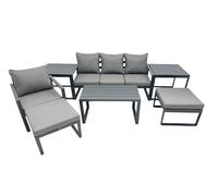 6 Seat Aluminium Lounge 3 Seat Sofa Coffee Table Sets with 2 Big Stool Fimous Dark Grey One Size