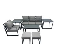6 Seat Aluminium Lounge 3 Seat Sofa Coffee Table Sets with Side Table Fimous Dark Grey One Size