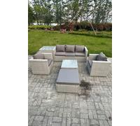 6 Seat Light Grey Lounge Outdoor PE Rattan Garden Furniture Set Wicker Sofa Set Fimous Light Grey One Size