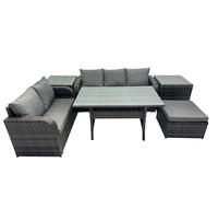 6 Seat Outdoor Wicker PE Rattan Garden Furniture Set Fimous Dark Grey One Size