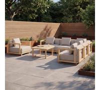 6 Seater Beige Aluminium Wood Effect Garden Sofa with Matching Coffee Table