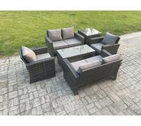 6 Seater Dark Grey Mixed High Back Rattan Sofa Set Coffee Table Garden Furniture Outdoor Patio With Love Sofa Arm Chairs Fimous Dark Grey One Size