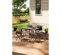 6 Seater Folding Outdoor Camping Dining Table Set with Carrying Bag Living and Home Black One Size