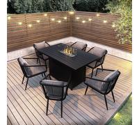 6 Seater Grey Aluminium & Rope Garden Dining Set with Firepit Table