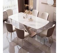 6 Seater Modern Dining Table SetAGrade Stone Top & Durable Carbon Steel BaseSpaceSaving Rectangular Kitchen Furniture for Home & Office