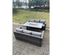 Fimous Outdoor Rattan Garden Corner Furniture Gas Fire Pit Dining Table Gas Heater Sets 8 Seater
