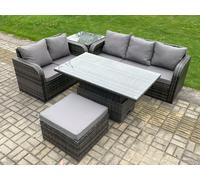 6 Seater Outdoor Rattan Garden Furniture Sets Height Adjustable Rising lifting Dining Table Lounge Sofa Set Fimous Dark Grey One Size