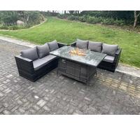 6 Seater Outdoor Rattan Sofa Set Garden Furniture Gas Firepit Set Dining Table Heater Dark Grey Mixed Fimous Dark Grey One Size