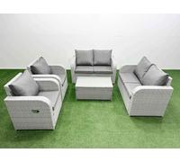 Fimous 6 Seater Outdoor Reclining Chair Love Sofa Set Rattan Garden Furniture Set with Rectangular Coffee Table Light Grey
