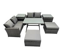 6 Seater Outdoor Table Double Seat Sofa 2 Big Stool 2 Side Table Set Fimous Dark Grey One Size