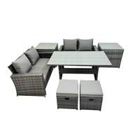 6 Seater Outdoor Table Double Seat Sofa 2 Side Table 2 Small Stool Set Fimous Dark Grey One Size