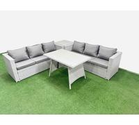 6-seater Patio Rectangular Table 3 Seater Sofa Set with Side Table Fimous Light Grey One Size