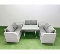 6-seater Patio Rectangular Table Love Sofa Set with 2 Side Tables Fimous Light Grey One Size