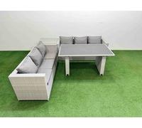 6-seater Patio Rectangular Table Sofa Set with Side Table Light Grey Fimous Light Grey One Size