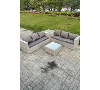 6 Seater PE Wicker Light Grey Rattan Garden Corner Sofa Sets Outdoor Patio Furniture Fimous Light Grey One Size