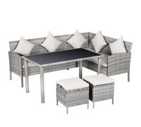 6 Seater Rattan Dining Set Sofa Table Footstool Outdoor w/ Cushion Garden Furniture