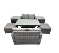 6-seater Rattan Garden Furniture Set with 2 Big Stool 2 Side Tables Fimous Dark Grey One Size