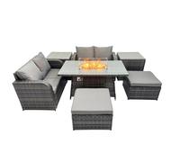 6-seater Rattan Garden Furniture Set with 2 Big Stools 2 Side Tables Fimous Dark Grey One Size