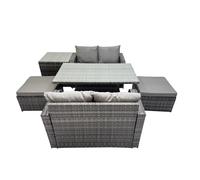 6-seater Rattan Garden Furniture Set with 2 Big Stools Side Table Fimous Dark Grey One Size