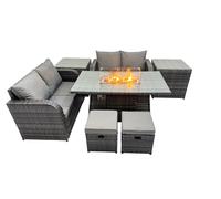 6-seater Rattan Garden Furniture Set with 2 Side Tables 2 Small Stools Fimous Dark Grey One Size