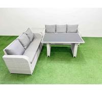 6 Seater Rattan Outdoor Dining Table Set with Side Table Light Grey Fimous Light Grey One Size