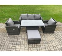 6 Seater Rattan Outdoor Garden Furniture Sets Height Adjustable Rising lifting Dining Table Lounge Sofa Set Dark Grey Mixed Fimous Dark Grey One Size