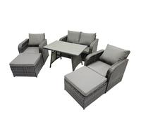6 Seater Rattan Sofa Oblong Dining Table with 2 Big Stools Dark Grey Fimous Dark Grey One Size