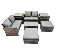 6 Seater Wicker PE Rattan Furniture Outdoor 2 Stool 2 Side Tables Set Fimous Dark Grey One Size
