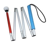 6-Section Aluminum Blind Cane,Reflective Red, Folding Walking Stick for Blind People (130cm (51.2inch), Blue Handle)