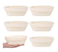 6 Set 6 Inch Oval Banneton Bread Proofing Basket Dough Proofing Bowls Kit with Cloth Liner Small Banneton Basket Proofing Baskets for Home Sourdough Bakers Supplies