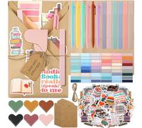6 Set Blind Date with a Book Gift Box Supplies Excluding Books Bulk Leather Bookmarks Stickers Kraft Tags Pens Wrapping Papers Bookish Librarian Readers Book Lovers Club Gifts for Women Men Friends