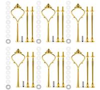 6 Set Cake Stand Fittings Kits, MSDADA 3 Tiered Tray Hardware for Cake Stand Mold Crown 3 Tier Cake Holder Hardware for Wedding Party Making Resin Cupcake Dessert Platter Serving Stand(Gold)