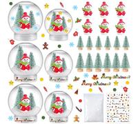 6 Set Christmas Plastic Snow Globes Kit Includes 6 Clear Snow Globe, 12 Mini Xmas Trees, 6 Christmas Snowman Fillable Ornaments, 1 Xmas Sticker with Artificial Snow for DIY Crafts Home Winter Decor