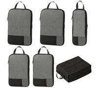 6 Set Compression Packing Cubes for Suitcases Backpack,Waterproof Travel Suitcase Packing Storage Clothes Shoes Bags with Dual-Zipper Expandable for Travel Accessories and Essentials,Black