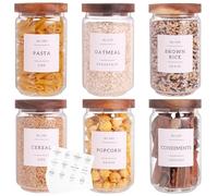 6 Set Glass Pantry Storage Jars with Acacia Airtight Lid - 23oz Thicken Glass Kitchen Canisters with 132 Pantry Labels - Clear Glass Food Storage Containers with Wood Lid for Tea,Sugar,Cookie,Coffee