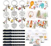 6 Set Graduation Thank You Teacher Gifts, Appreciation Keyring with Inspirational Quotes, Best Teacher Ever Pen, Thank You Cards and Organza Bag, End of Year Christmas Birthday Gift for Teachers